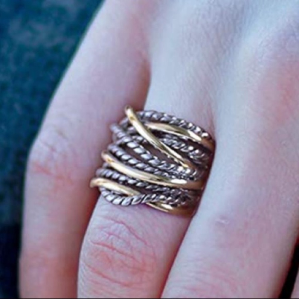 NEW Cross Cable Band Chunky Ring Gold & Silver Mixed Metals